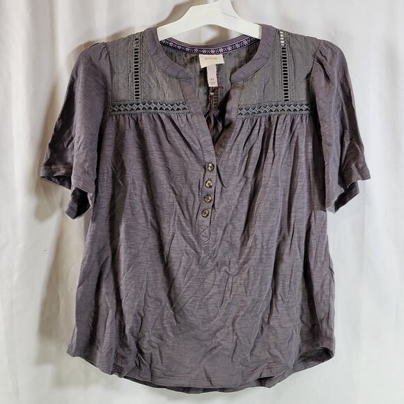 Knox Rose Women's Gray V-Neck Half Button Up Blouse, Size XS, NWT - Picture 2 of 7